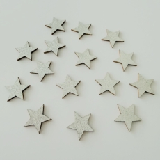 Holzsterne silber glitzernd 15 Stück 1.9cm
